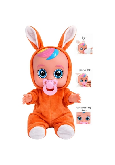 TıfılToys Turuncu Kostümlü Ağlayan Ve Konuşan Et Bebek Emzikli Ve Biberonlu İnteraktif Oyuncak Bebek
