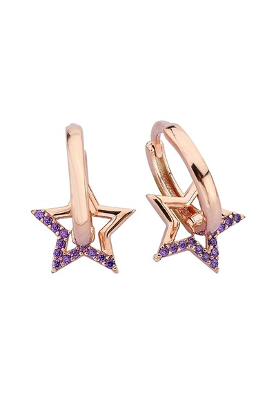 925 Ayar Gümüş Mor Yıldız Figürlü Rose Halka Küpe - 12111000 Rose Gold