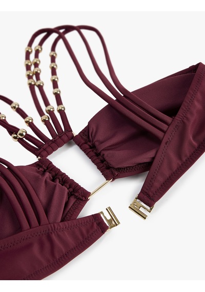 Koton Boncuk Ve Aksesuar Detaylı Çapraz Askılı Bikini Üstü Bordo 6sak10027mm