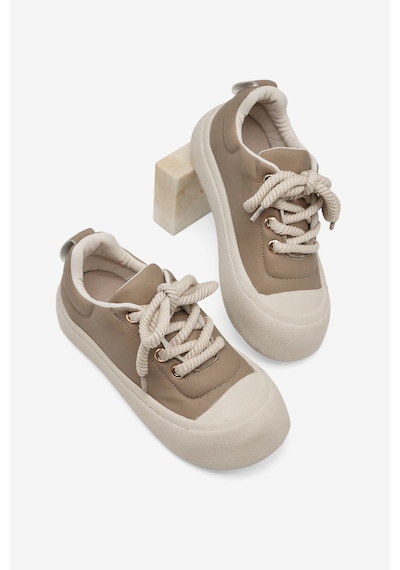 Tonny Black Rahat Kalıp Kauçuk Taban Bağcıklı Sneaker Kadın Bej Sneaker Tbklc05