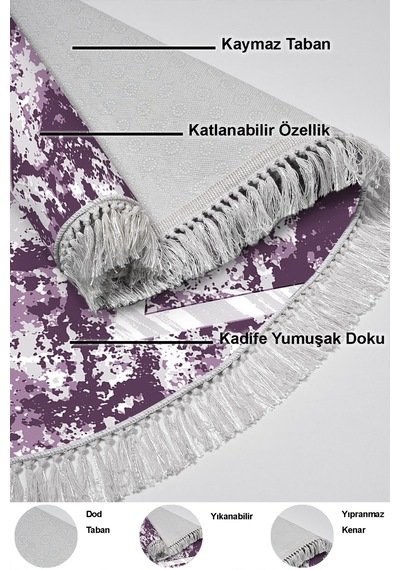 Dekoreko Kaymaz Taban Djt Salon Halısı Trend Saçaklı Oval Iskandinav F5128 Mor