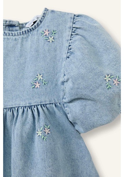 Defacto Pamuklu Denim Elbise Kız Bebek H4072a526smnm39 Mavi-nm39