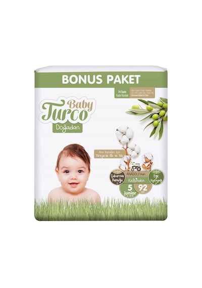 Baby Turco Doğadan Bebek Bezi 5 Numara Junior Bonus Paket 92 Adet