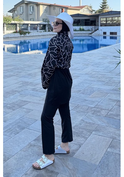 Hmm Swimwear Tam Kapalı Dokuma Tesettür Mayo T244-015 Siyah Siyah