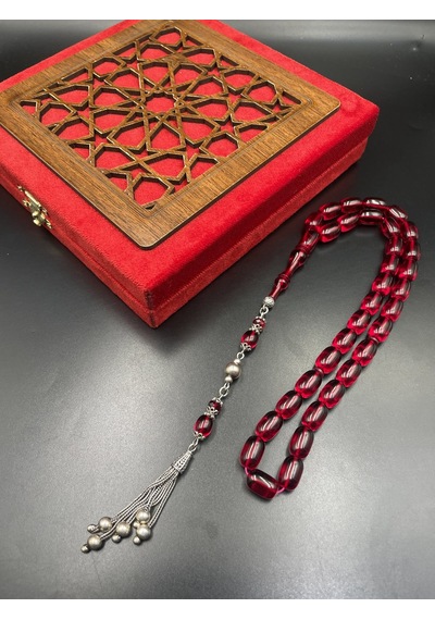 925 Ayar Gümüş Dizayn Kapsül Kesim Ateş Kehribar Tespih 13x8 Mm