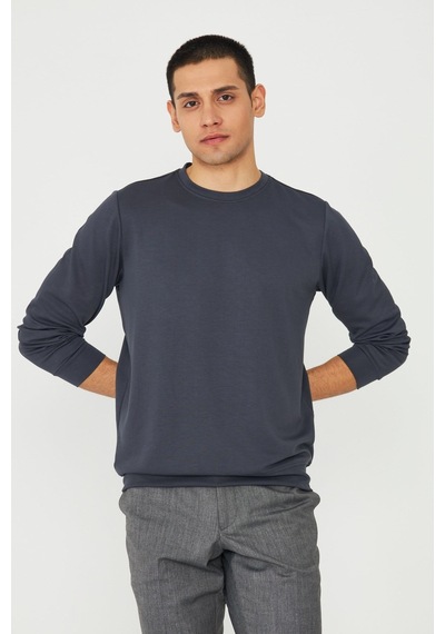White Stone Antrasit Basic Bisiklet Yaka Erkek Sweatshirt Antrasit