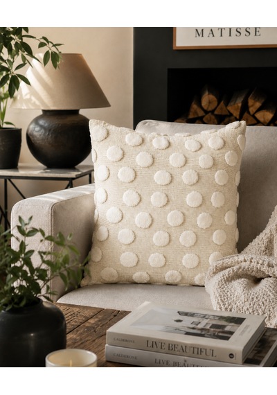 Bubble Punch Dekoratif Kırlent Kılıfı 43x43 Cm Dokulu Ponponlu Bohem Modern Koltuk Yastık Kılıfı Salon Oturma Odası Dekoru Krem