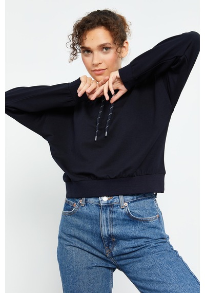 Tommy Life Lacivert Uzun Kol Rahat Form Kapüşonlu Kadın Sweatshirt - 97115 Lacivert
