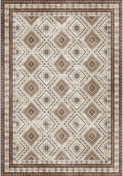 Dijital Baskılı Kilim Desen Dekoratif Kaymaz Taban Yıkanabilir Halı Yolluk Kahverengi