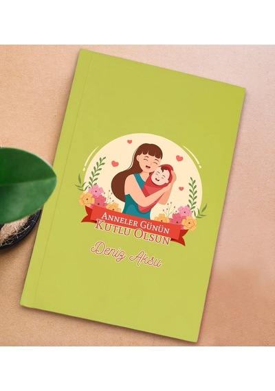 Bk Gift Kişiye Özel İsimli Dtf Anneler Günü Tasarımlı Sarı Sert Kapaklı Defter-1, Anneye Hediye Kobitmeyencom30653 Bk Gift