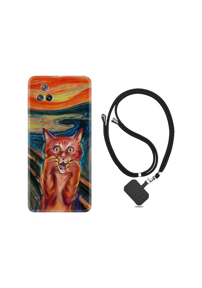 Xiaomi Poco F4 Kılıf İpli Boyun Askılı Desenli Silikon Tablo Cat 1788