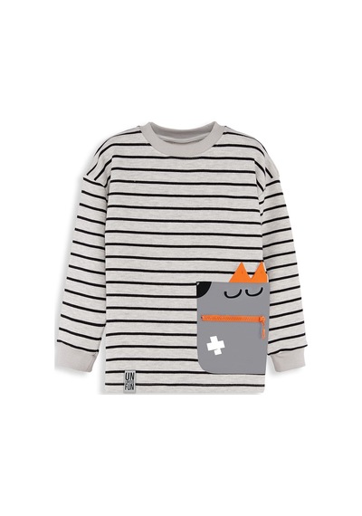 Denokids Cool Oversize Çizgili Erkek Çocuk Sweatshirt - Gri