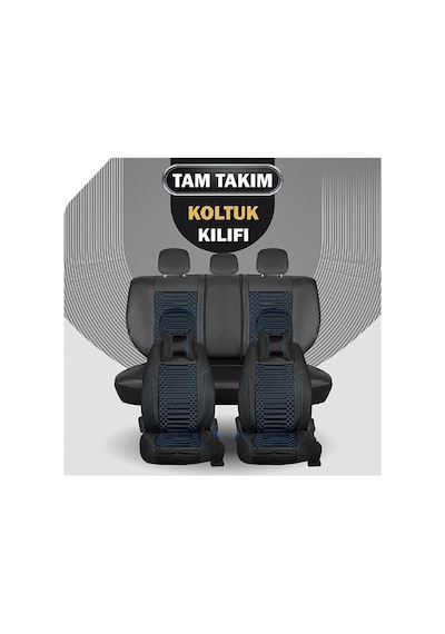 Ford Ranger Uyumlu Lüks Deri Oto Koltuk Kılıfı Ön Arka Takım Siyah Mavi Exc