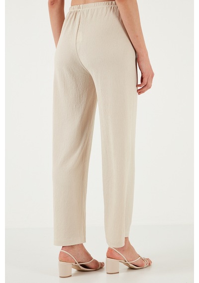 Lela Regular Fit Normal Bel Geniş Paça Bayan Pantolon 5866117 Taş