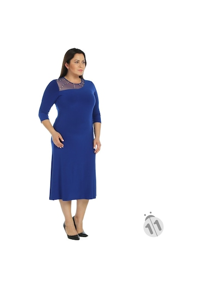 4089Sx-Nidya Moda Büyük Beden Sandy Elbise Saks Mavi