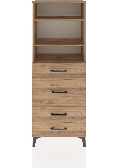 Arges Dolap 3 Raflı 4 Çekmeceli 60x30x163 Çam-çam Çam