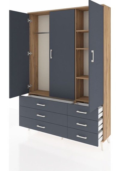 Arges Dolap 5 Raflı 6 Çekmeceli Tek Askılı 132x30x195 Çam-antrasit/antrasit Antrasıt/antrasıt Arges Dolap 5 Raflı 6 Çekmeceli Tek Askılı 132x30x195 Çam-antrasit/antrasit Antrasıt/antrasıt