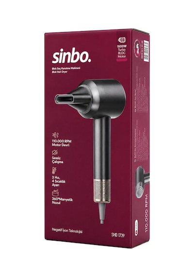 Sinbo Shd-1739 Saç Kurutma Ve Şekil Makinesi 1500w 3-kdm.hız 4-kdm.ısıayar Sıcak-ılık-hafif-soğuk