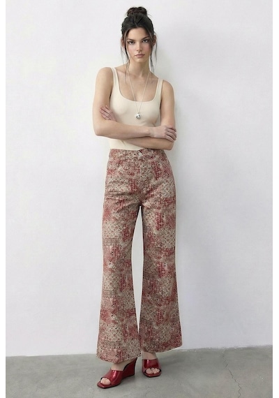 Shade Kadın Vintage Desen Yüksek Bel Denim Pantolon Dp251033 60286008 - Pudra