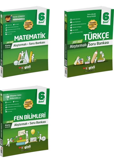 Gizli 2026 6. Sınıf Matematik + Türkçe + Fen Alıştırmalı Soru Bankası Seti 3 Kitap Güncel Müfredat