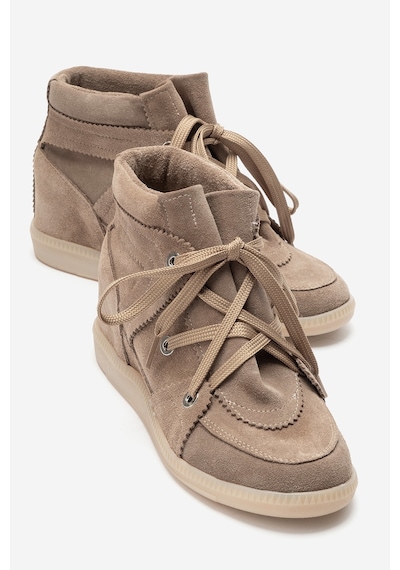 Luvi Shoes Oleta Vizon Süet Hakiki Deri Gizli Dolgu Topuklu Kadın Sneaker Bot