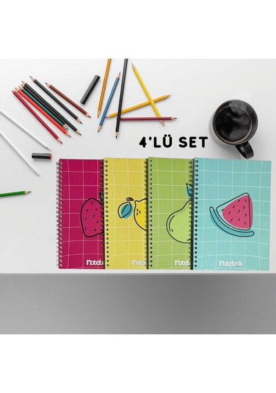 A5 Spiralli Meyve Konsept Defter 40 Yaprak 4'lü Tamamı Çizgisiz