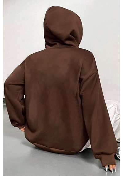Uyguntarz Holiday Baskılı Unisex Oversize Sweatshirt Kahverengi