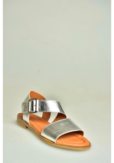 Fox Shoes U944150303 Gümüş Kalın Bantlı Hakiki Deri Kadın Sandalet Gümüş-hakiki Deri