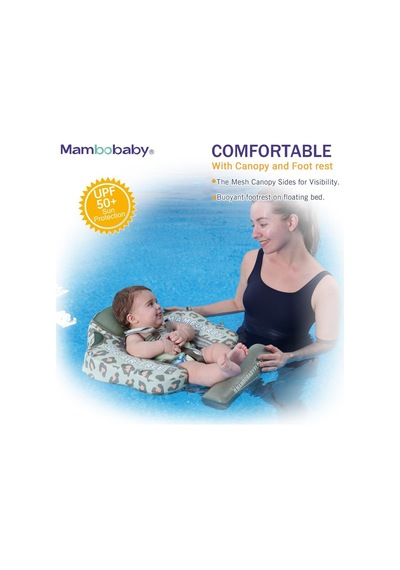 Mambobaby Yüzme Simidi - Green Leopard, Emniyetli, Gölgelikli Ve Ayak Destekli