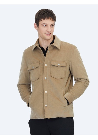Kip Deve Tüyü Regular Fit Gömlek Yaka Casual Dokuma Mont Deve Tüyü
