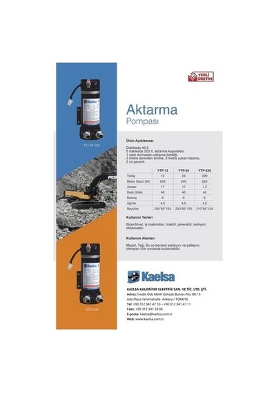 Kaelsa Yakıt Transfer Pompası 12 Volt