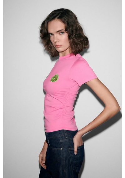 Grımelange Vunıka Kadın Yumuşak Kumaşlı Baskı Detaylı Slim Fit Pembe T-shirt Pembe Grımelange Vunıka Kadın Yumuşak Kumaşlı Baskı Detaylı Slim Fit Pembe T-shirt Pembe