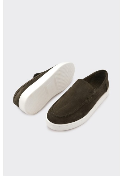 Derinet Hakiki Deri Erkek Loafer Yeşil Süet Yeşil Süet