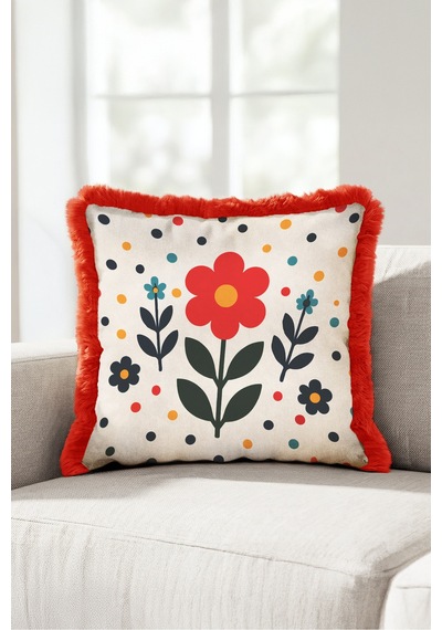 Retro Çiçek Renkli Benekli Saçaklı Yastık Kılıfı - Floral Krem Kırmızı Bordo Püsküllü Kırlent Kılıfı Serin Düş Mira Retro Çiçek Renkli Benekli Saçaklı Yastık Kılıfı - Floral Krem Kırmızı Bordo Püsküllü Kırlent Kılıfı Serin Düş Mira