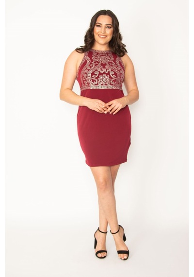 Şans Kadın Bordo Taş Detaylı Abiye Elbise 65n30445-bordo Bordo