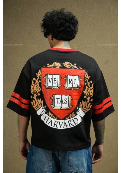 Siyah Harvard Basklı Oversize Tshirt Siyah