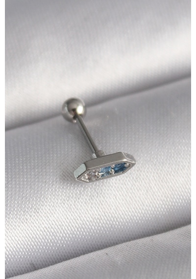 316l Çelik Gümüş Renk Mavi Zirkon Taşlı Tragus Piercing -prc-0845 Çok Renkli