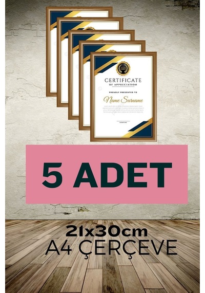 Kahverengi-5 Adet A4 Çerçeve Diploma Belge Sertifika Fotoğraf Resim Çerçevesi Pvc 5 Li Kahverengi