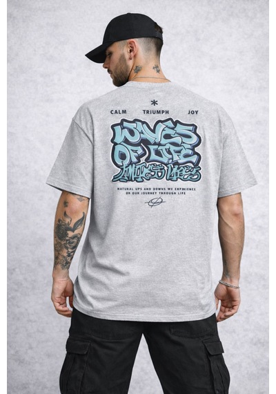 Herkesemoda Waves Of Yazı Detaylı Basic T-shirt Gri