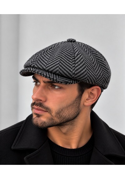 Aida Jewelss Modern Kasket Baretta Kışlık Şapka Peaky Blinders Şapka Açık Gri - Lacivert