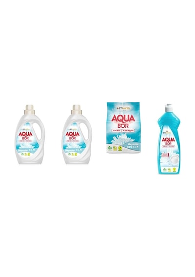 Aquabor Doğal Mineralli Sıvı Beyaz + Sıvı Beyaz + 4 Kg Beyaz + Elde Bulaşık 4 Lü Set