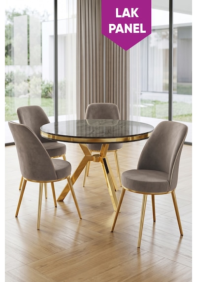 Natre Serisi 90x90 Lak Panel Antrasit İroni Gold Ayaklı Mutfak Masası Takımı Ve 4 Sandalye Antrasit İroni Masa Cappucino Sandalye Natre Serisi 90x90 Lak Panel Antrasit İroni Gold Ayaklı Mutfak Masası Takımı Ve 4 Sandalye Antrasit İroni Masa Cappucino Sandalye