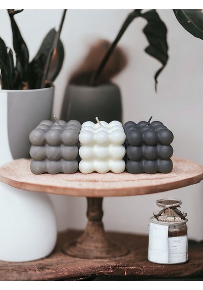 Bernami Mumluk Şamdanpinterest 3 Lü Bubble Mum Beyaz, Gri ,koyu Gri Vanilya Kokuludur Diğer