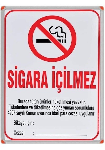 Sigara İçilmez Levhası Alüminyum Çerçeve