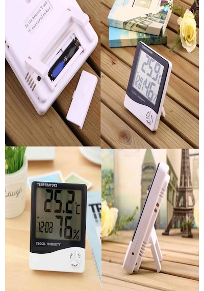 Çok Fonksiyonlu Lcd Dijital Ekranlı Duvar Ve Masaya Uygun Standlı Nem Derece Masa Saati Termostat