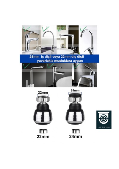 Krom 2 Fonksiyonlu Mutfak Lavabo Başlığı 360 Döner Su Tasarruflu