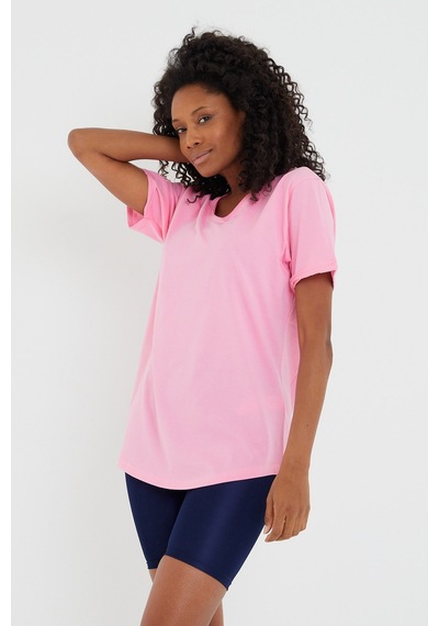 Kadın Pembe Pis Yaka Salaş T-shirt Ktcps001r06s Pembe