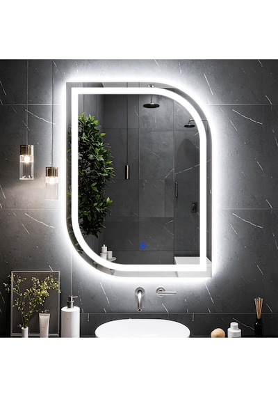 Curva Beyaz Led'li Kumlamalı Lavabo & Banyo Aynası Dokunmatik Sensörlü 65 X 90 Cm