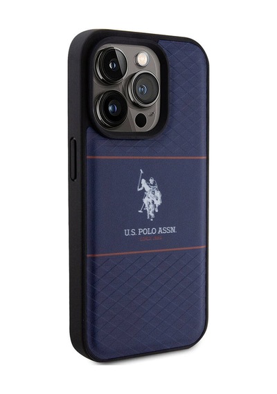 Apple Uyumlu iPhone 15 Pro Kılıf U.s. Polo Assn. Lisanslı Deri Şeritli Logo Dizayn Kapak Lacivert