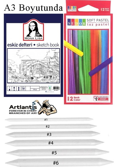 Toz Pastel Boya 12 Renk A3 Monalisa Eskiz Defteri Pastel Dağıtma Kalemi 1 Paket Toz Soft Pastel Boya 12li Yumuşak Pastel